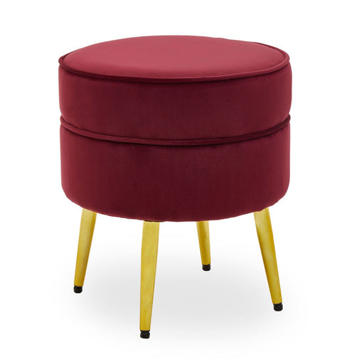 Tamra Round Velvet Footstool with Gold Legs - Wine - Modern Home Interiors