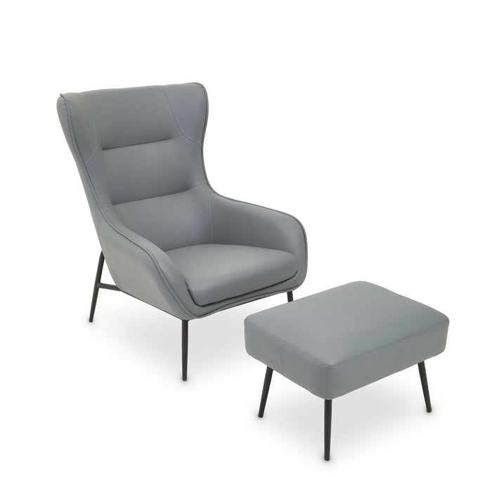 Grey Faux Leather Armchair + Footstool