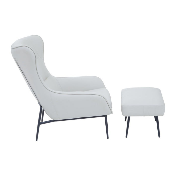 Stone White Faux Leather Armchair + Footstool