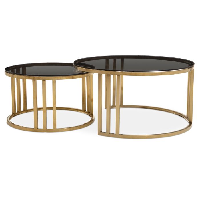 Tempered Glass Top and Brushed Gold Set of 2 Tables