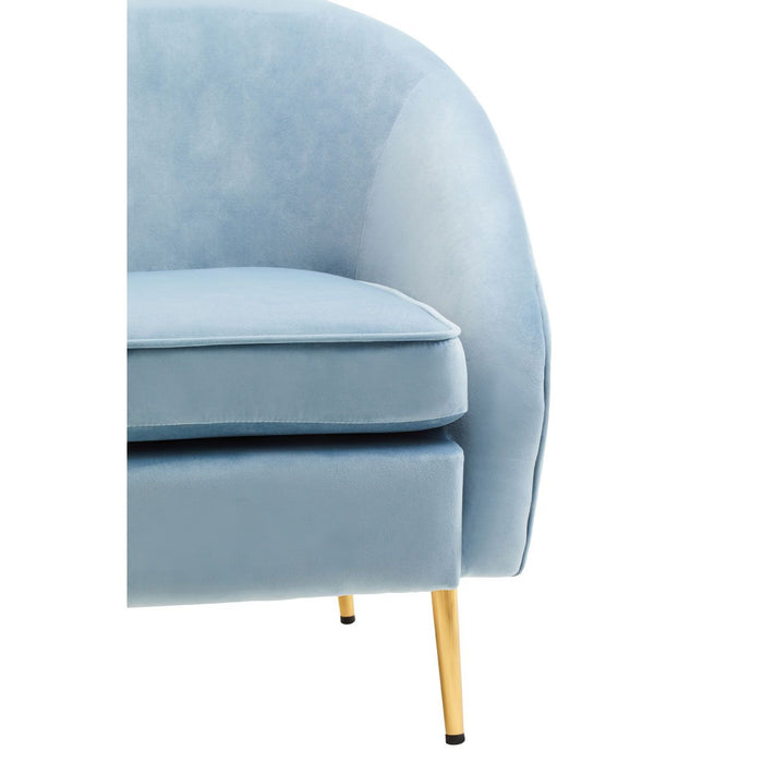Aqua Blue Velvet Curved Foam Cushioned Armchair with Gold Legs