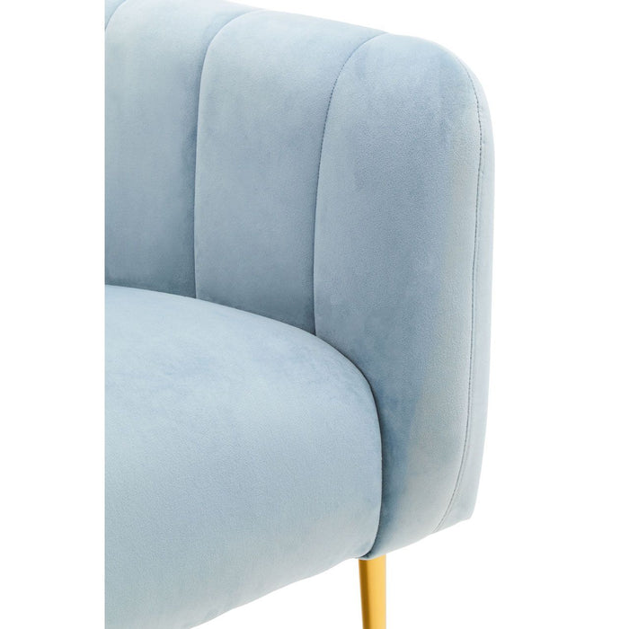 Aqua Blue Velvet Channel Tufting Foam Cushioned Armchair with Gold Legs