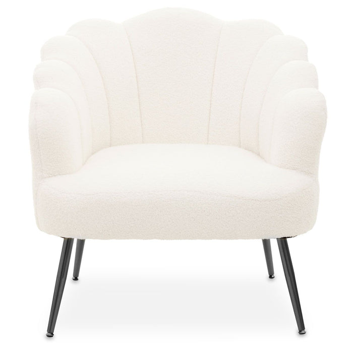 Plush White Furry Fabric Seashell Armchair Metal Legs