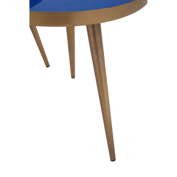 Round Blue Enamel Nest of Tables with Matt Gold Legs