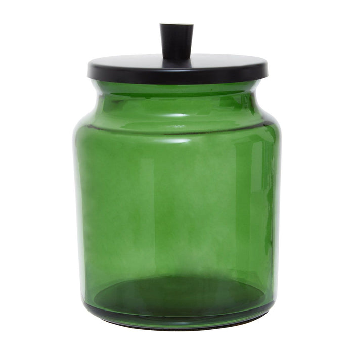 Green Glass and Black Metal Bathroom Storage Canister 300ml