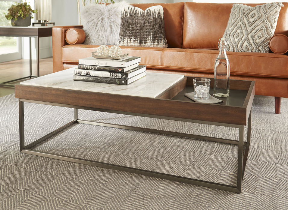 Ennis Walnut Coffee Table with Natural Marble Top