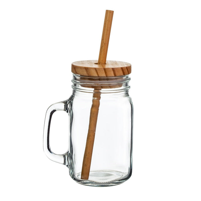 Glass Mason Jar & Bamboo Straw 450ml