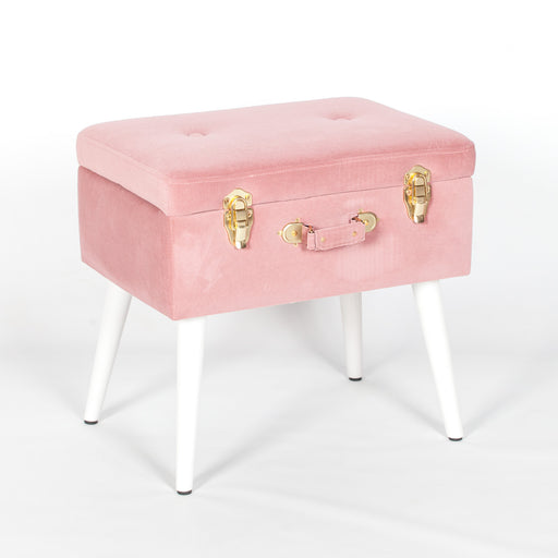 Chic Pink Suitcase Stool with White Legs - Modern Home Interiors