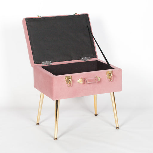 Chic Pink Suitcase Stool with Gold Legs - Modern Home Interiors