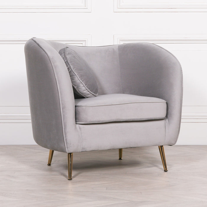 Grey Velvet Armchair With Cushion