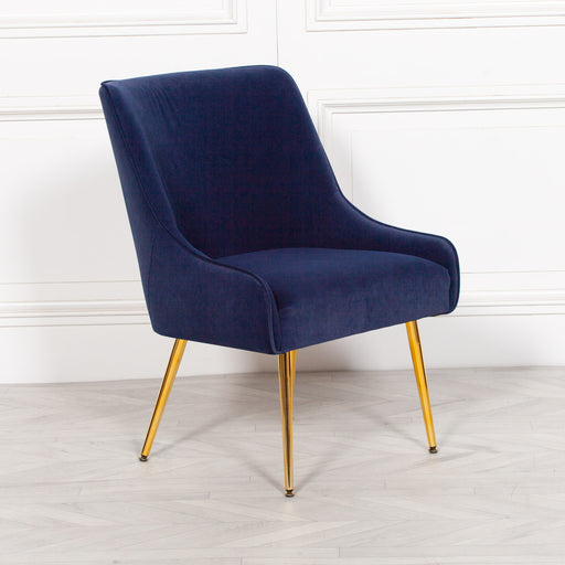Blue Velvet Accent Chair with Gold Legs - Modern Home Interiors