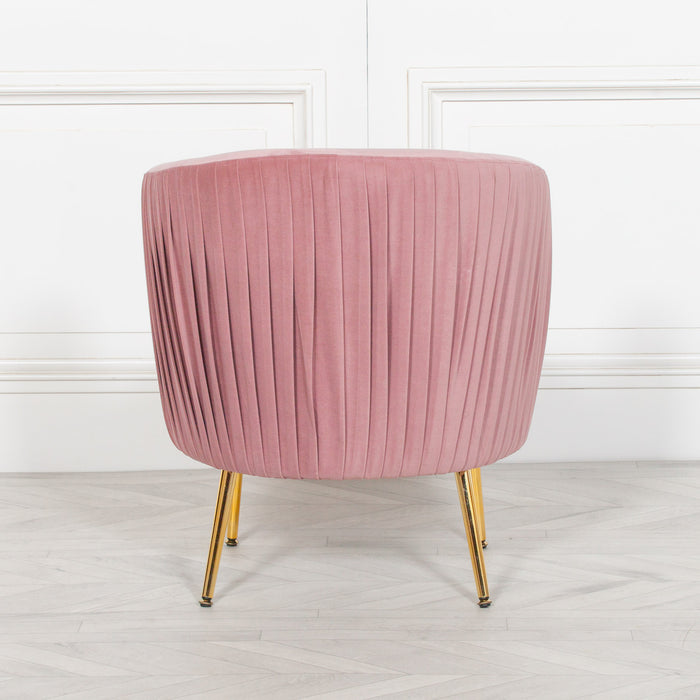 Pink Pleated Velvet Bedroom/Accent Chair with Gold Legs - Modern Home Interiors