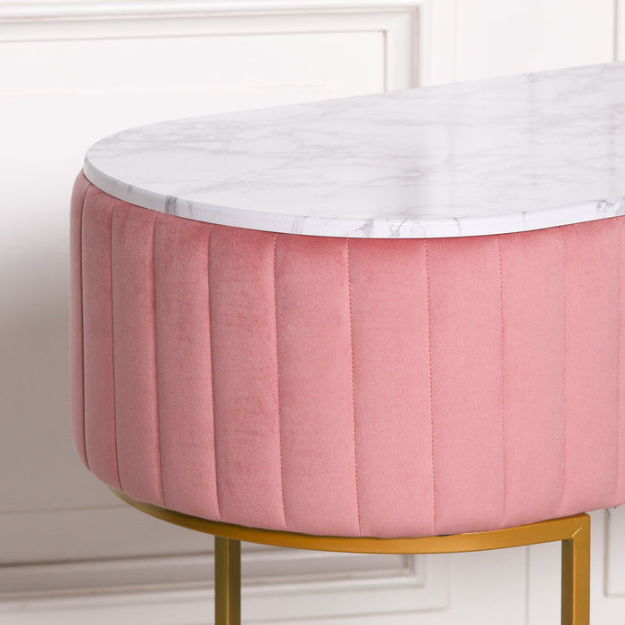 Deco Pink Upholstered Marble Dressing Table with Gold Legs - Modern Home Interiors