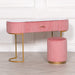 Deco Pink Upholstered Stool with Gold Base - Modern Home Interiors