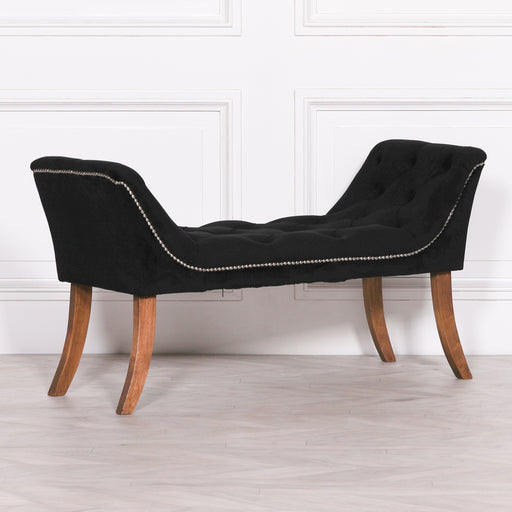 Black Velvet Bench with Wooden Oak Legs - Modern Home Interiors