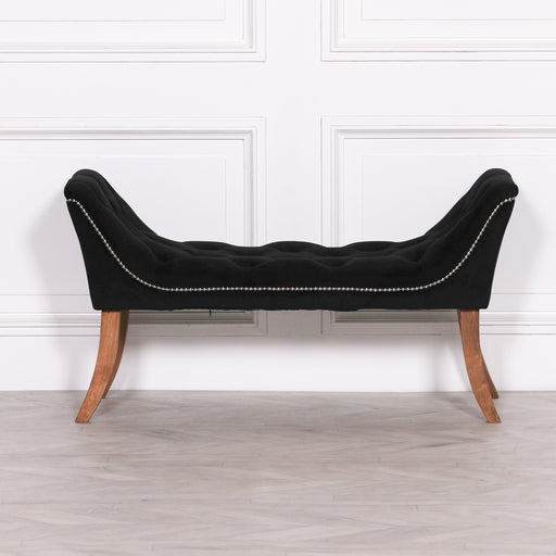 Black Velvet Bench with Wooden Oak Legs - Modern Home Interiors