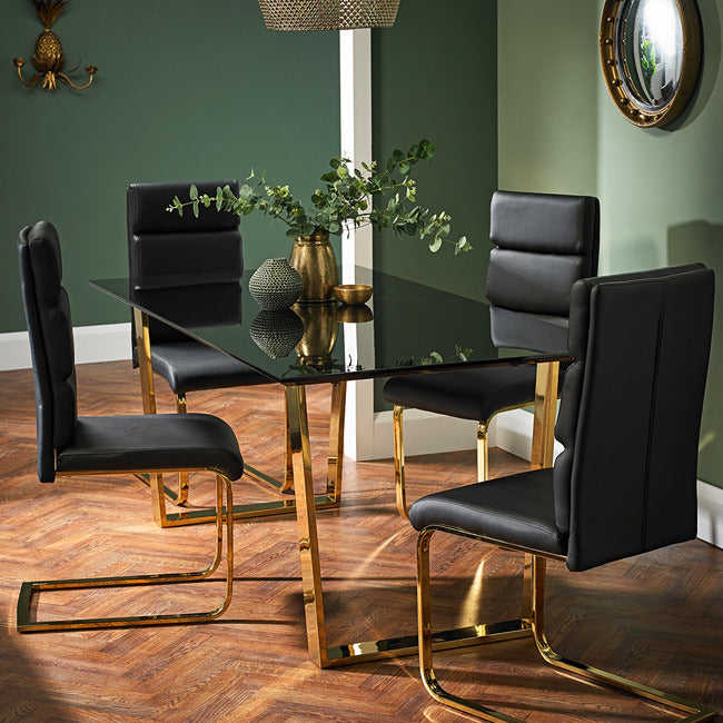 Antibes Black Gloss and Gold Dining Table - 180cm