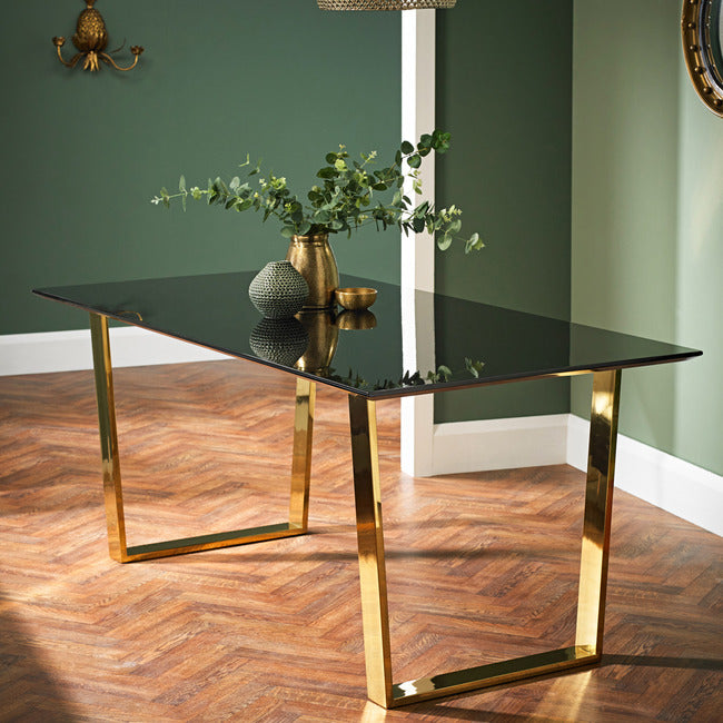 Antibes Black Gloss and Gold Dining Table - 180cm