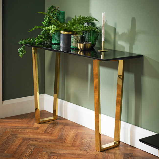 Antibes Black Gloss and Gold Console Table