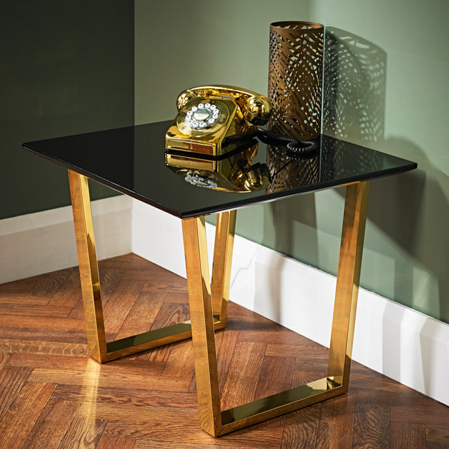 Antibes Black Gloss and Gold Side End Table