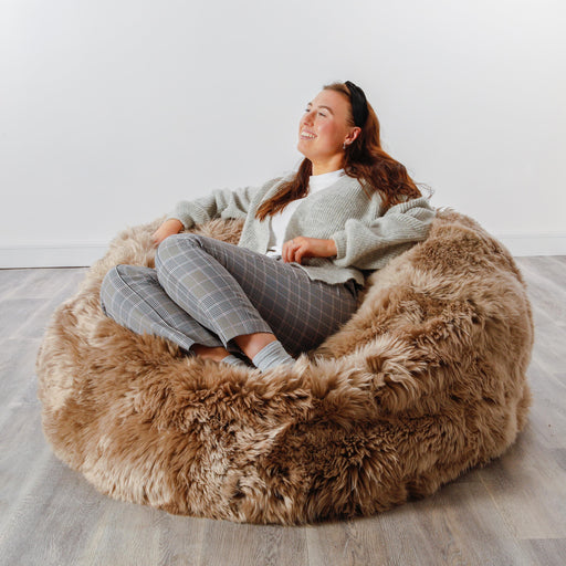 Luxury XXL Soft Thick Pile Sheepskin Beanbag - Light Brown - Modern Home Interiors