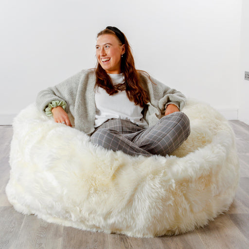 Luxury XXL Soft Thick Pile Sheepskin Beanbag - Natural White - Modern Home Interiors