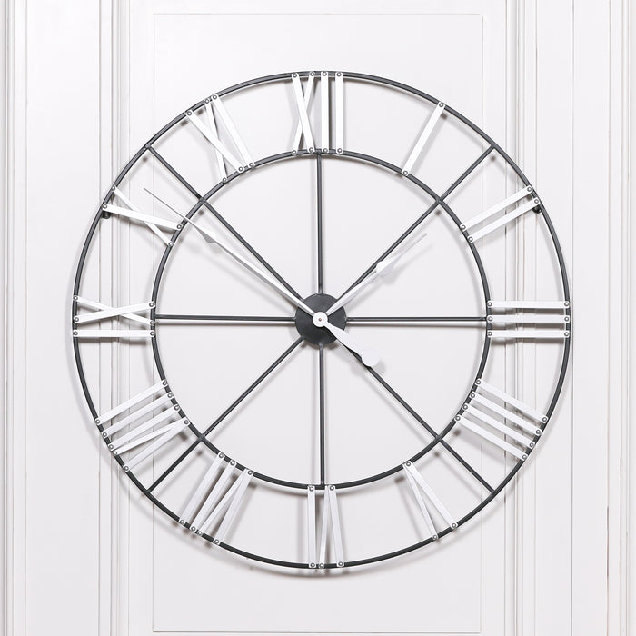 Large 102cm Metal Wall Clock with Silver Roman Numerals