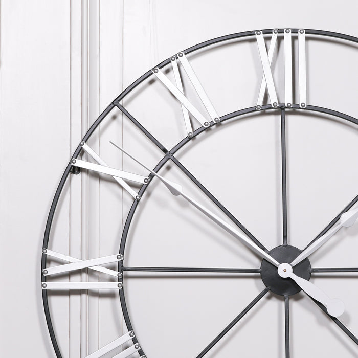 Large 102cm Metal Wall Clock with Silver Roman Numerals