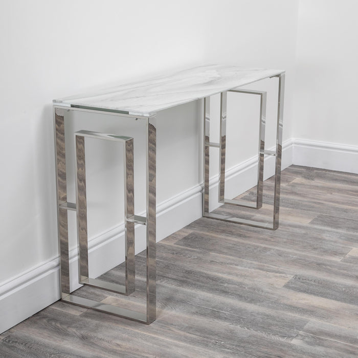 PRE ORDER - Mila Glass White Marble Effect Luxe Console Table - Modern Home Interiors