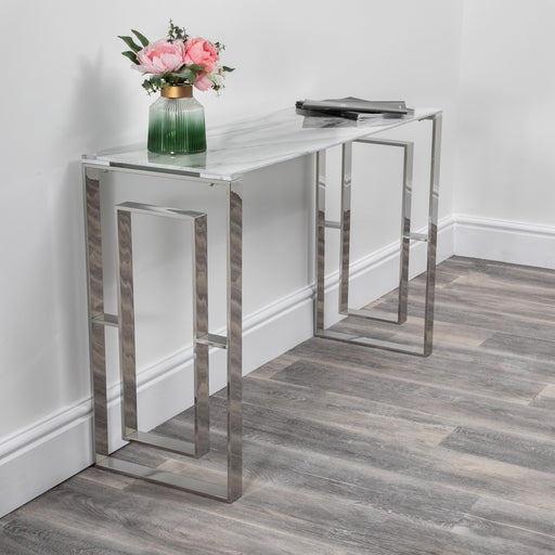 PRE ORDER - Mila Glass White Marble Effect Luxe Console Table - Modern Home Interiors