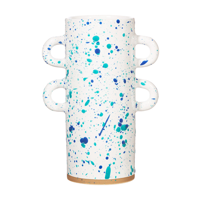 Turquoise And Blue Splatterware Large Vase