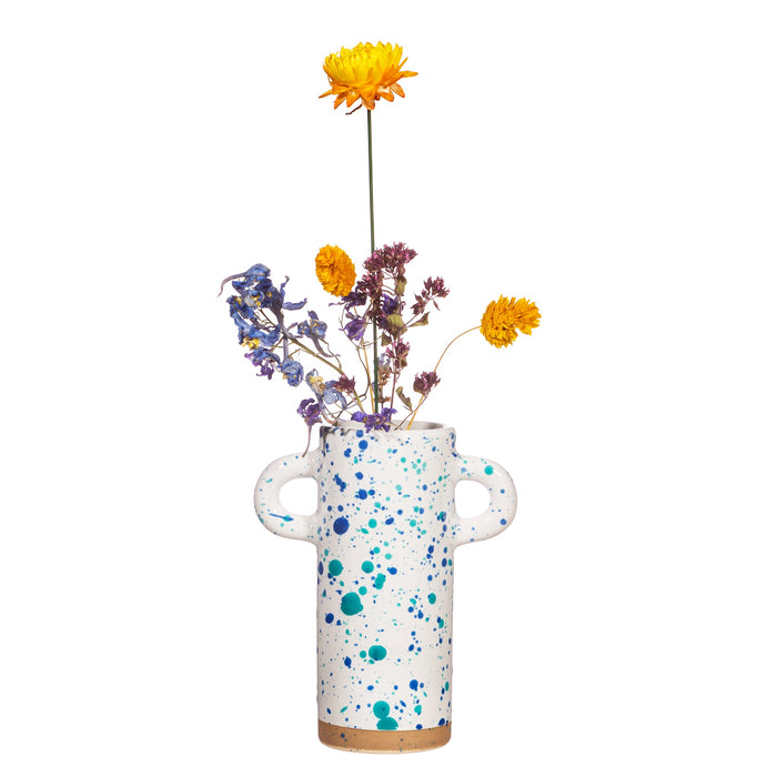 Turquoise And Blue Splatterware Small Vase