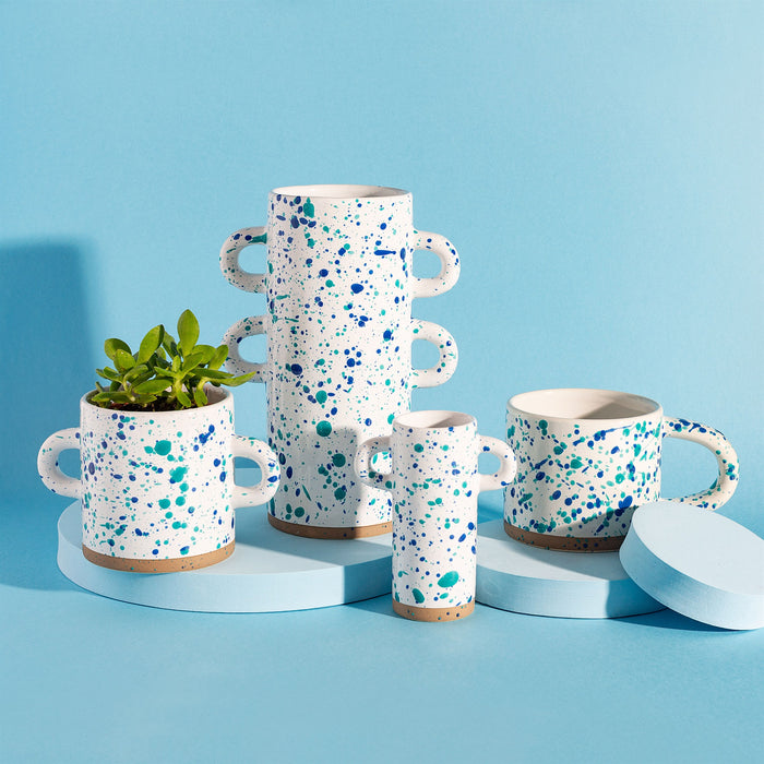 Turquoise And Blue Splatterware Small Vase