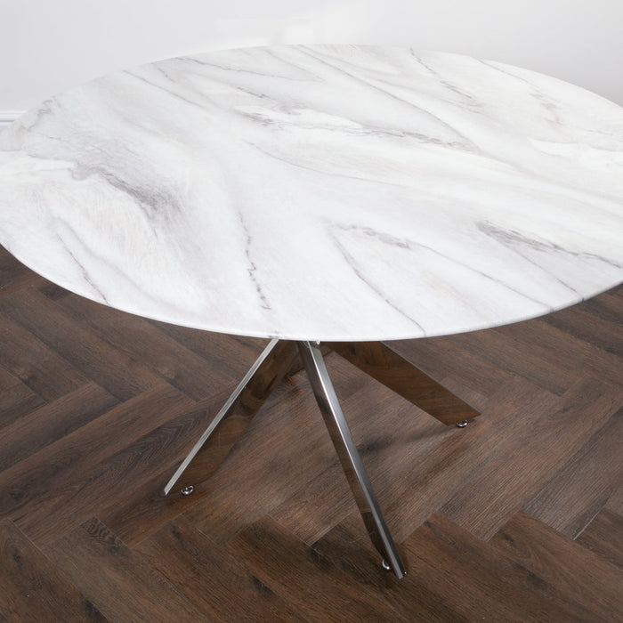 Silver Plated Marble Effect Glass Round Dining Table - 120cm
