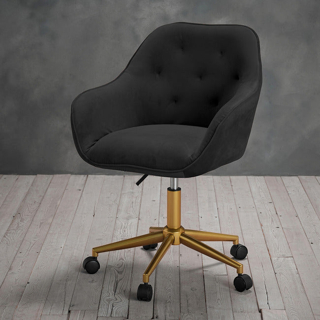Darwin Black Velvet Office Chair with Gold Legs