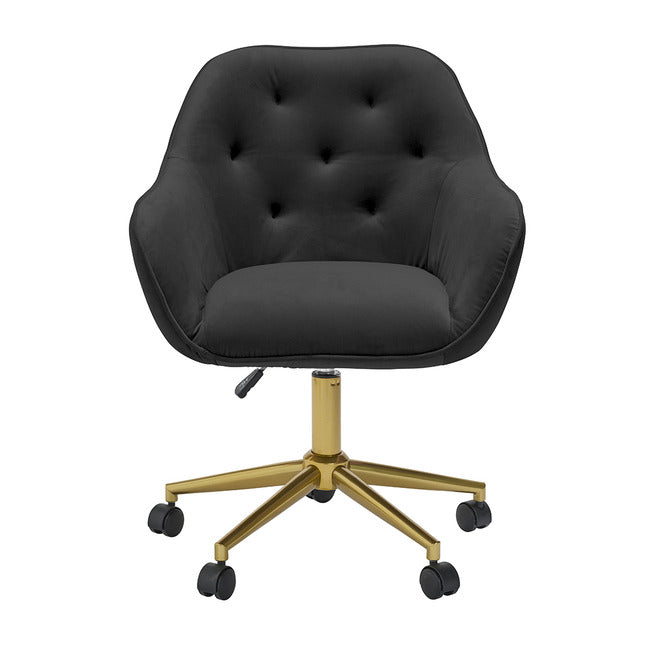 Darwin Black Velvet Office Chair with Gold Legs