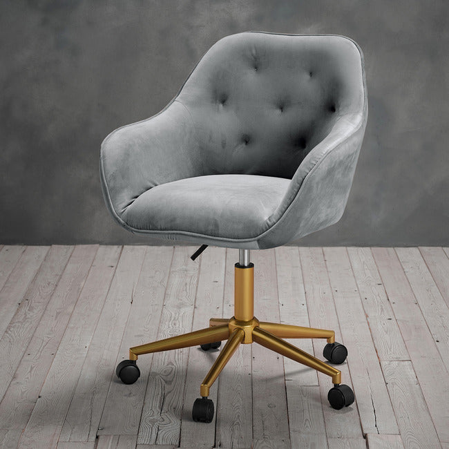 Darwin Grey Velvet Office Chair with Gold Legs