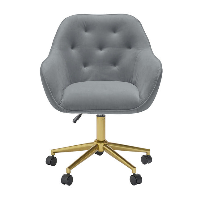 Darwin Grey Velvet Office Chair with Gold Legs
