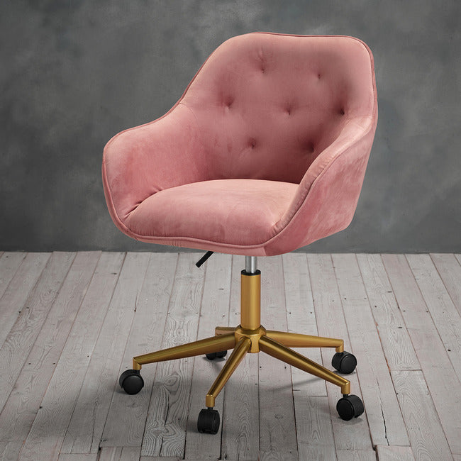 Darwin Pink Velvet Office Chair with Gold Legs