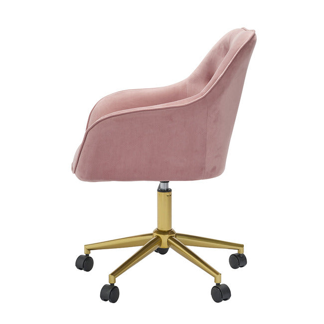 Darwin Pink Velvet Office Chair with Gold Legs