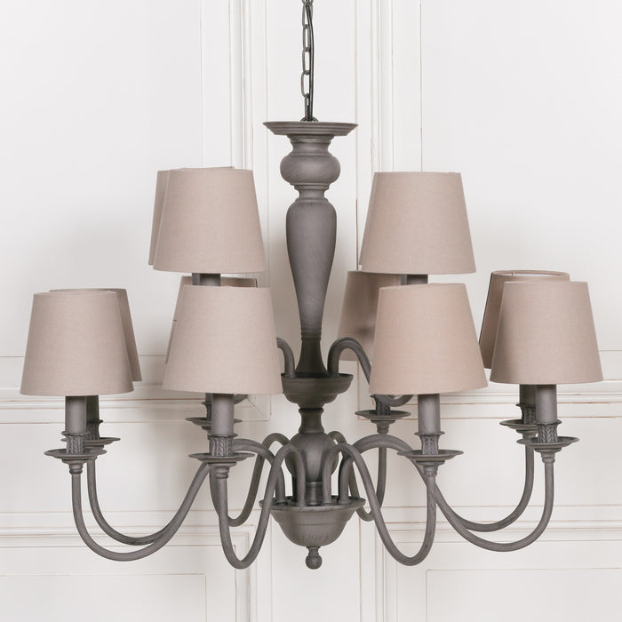 Grey 12 Branch Chandelier with Shades
