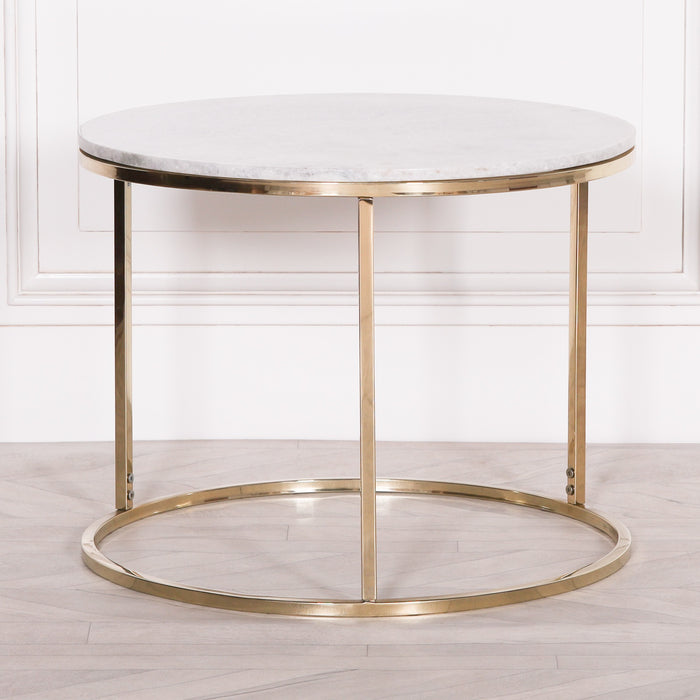 Gold Metal Side Table with Marble Top - Modern Home Interiors