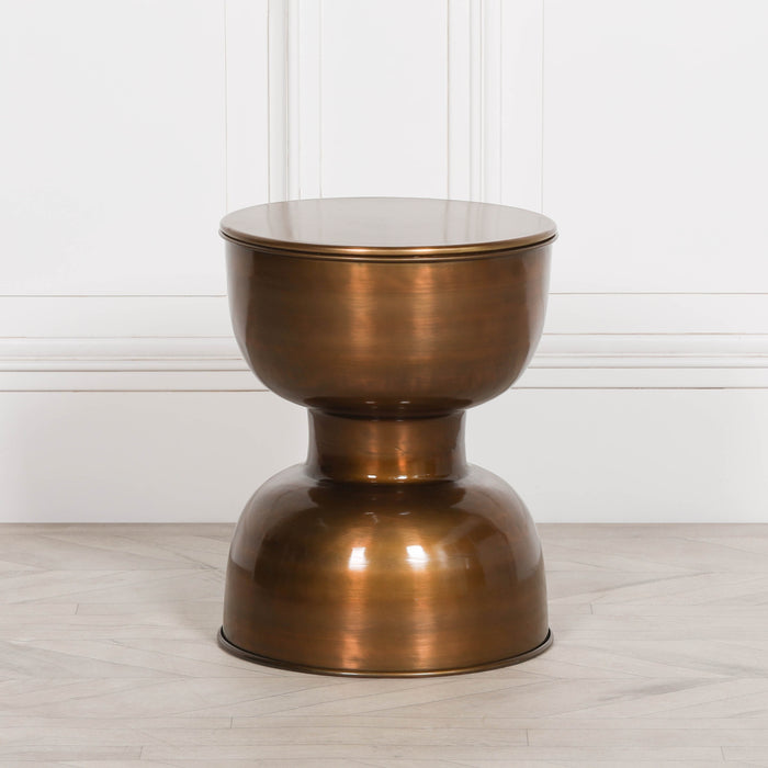Antique Brass Style Hour Glass Design Side Table