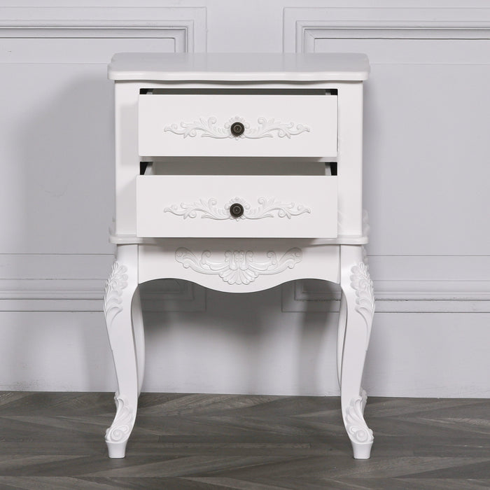French White 2 Drawer Bedside Table