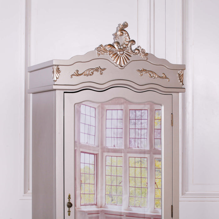 French Silver Single Door Armoire With Mirrored Door