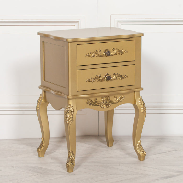 French Antique Gold 2 Drawer Bedside Table