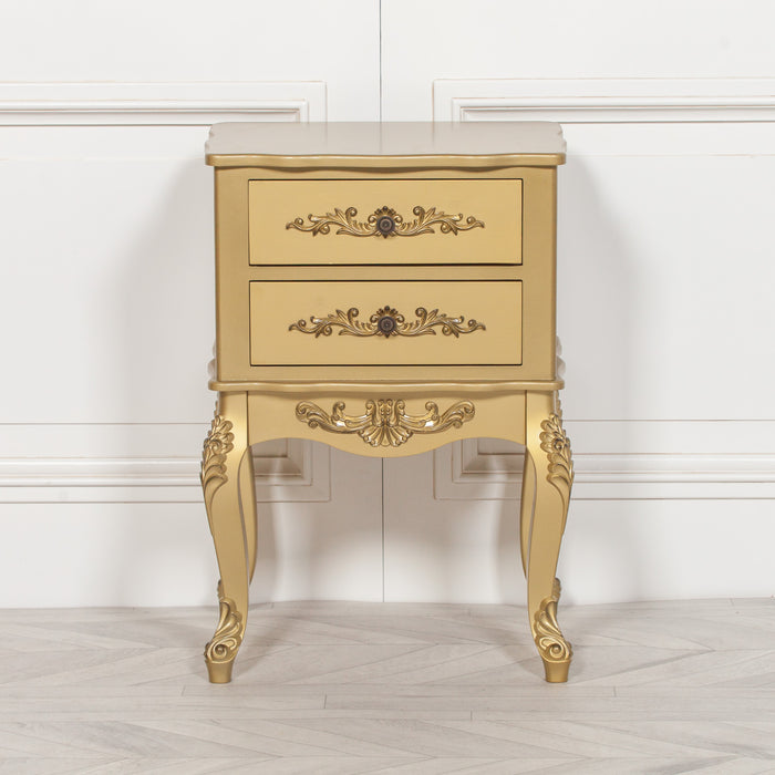 French Antique Gold 2 Drawer Bedside Table