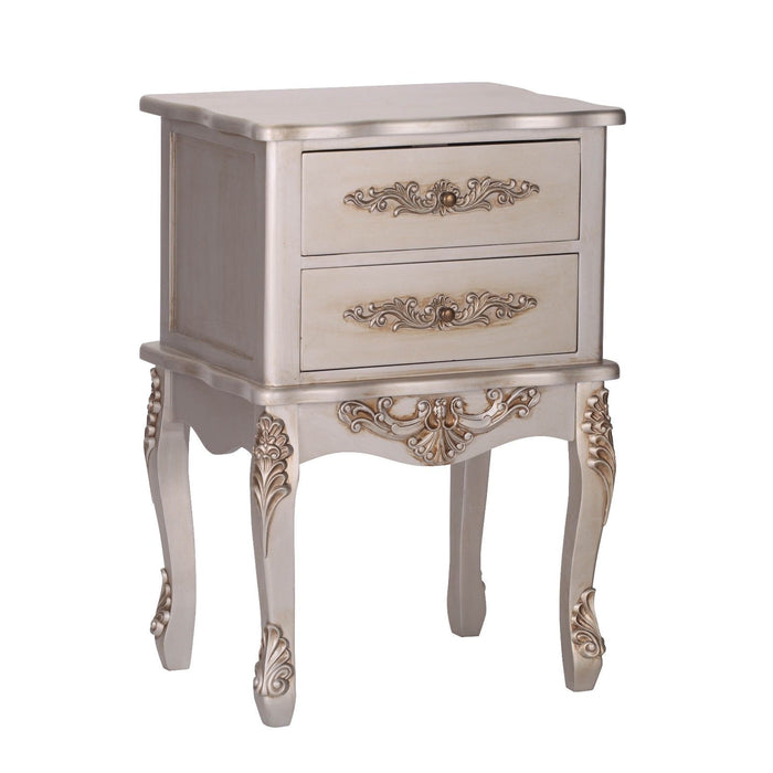 French Antique Silver 2 Drawer Bedside Table