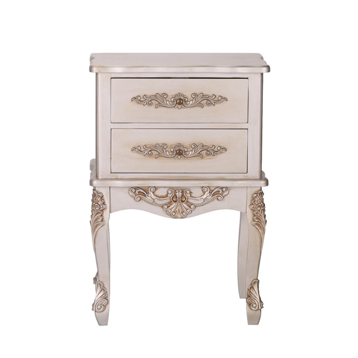 French Antique Silver 2 Drawer Bedside Table