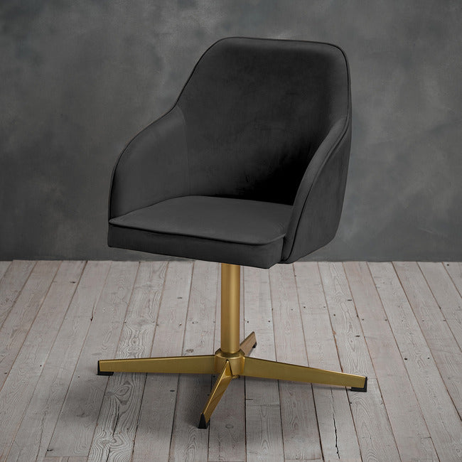 Felix Black Velvet Office Chair with Gold Legs